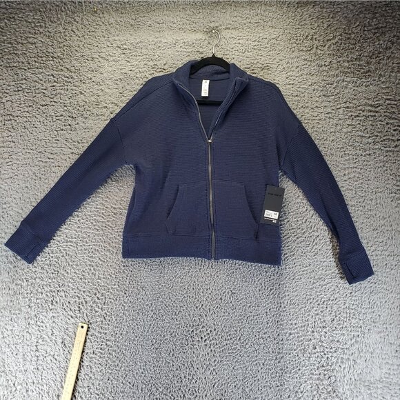 90 Degree Sweater Womens Medium Navy Blue Waffle Knit Zip Cardigan *NWT* - Picture 1 of 10